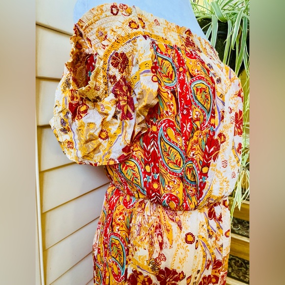 Free People Carmen Boho Floral Orange Jumpsuit Flowy size small - Picture 12 of 13